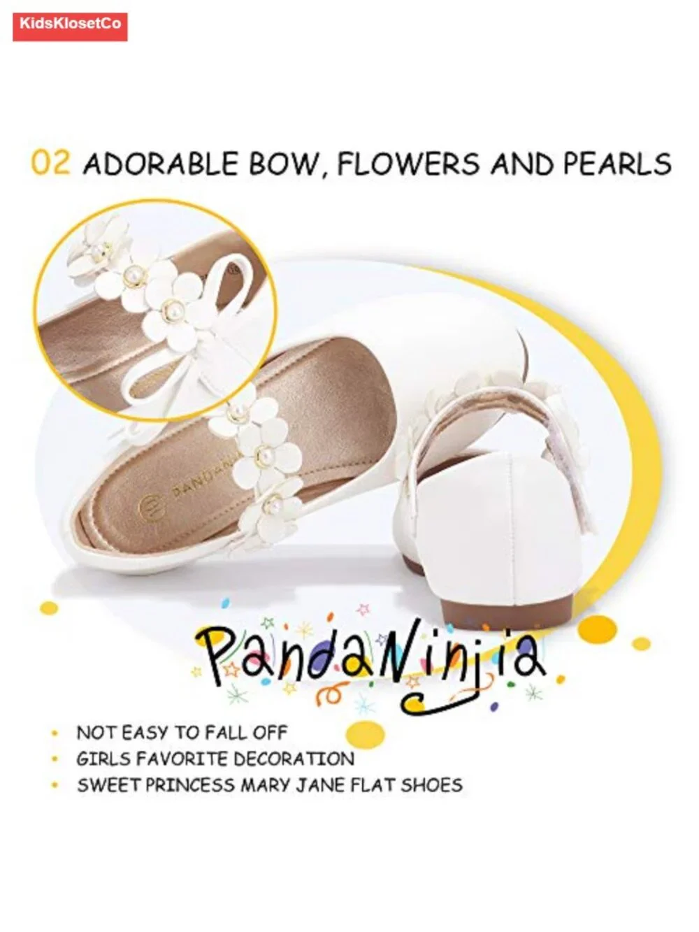 Toddler Girls Flower Pearl Bow Mary Jane Flats Wedding Party Dress Shoes